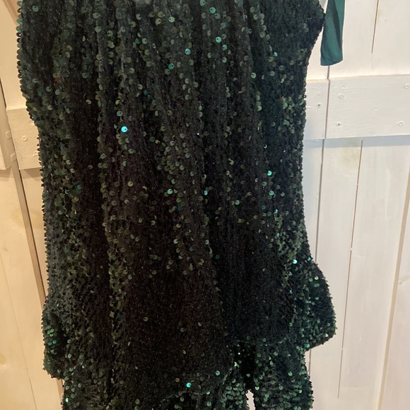 NWOT Free People Nova Green Sequined Velvet Adjustable Mini Dress - Picture 3 of 4